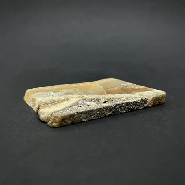 Hokkaidoite slice 2A04 in daylight (9/10) — 7.9 × 5.0 × 0.6 cm, Hokkaido, Japan · Kitsune Mineral