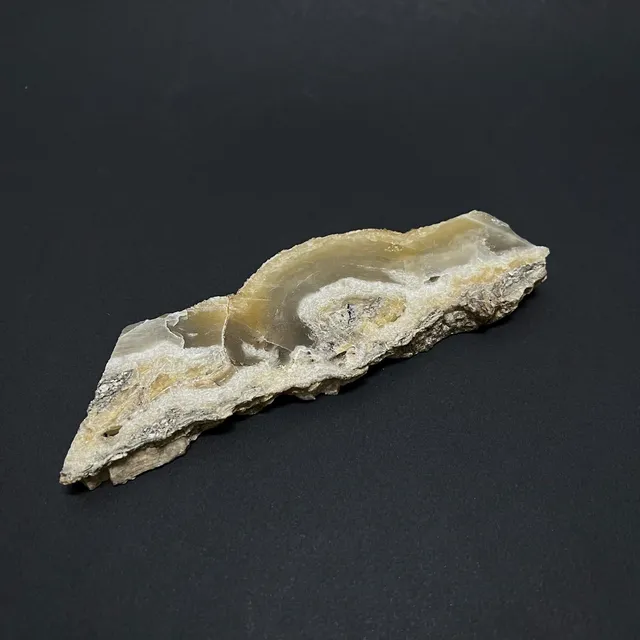 Hokkaidoite slice 2AL01 in daylight (8/10) — 16.5 × 5.6 × 1 cm, Hokkaido, Japan · Kitsune Mineral