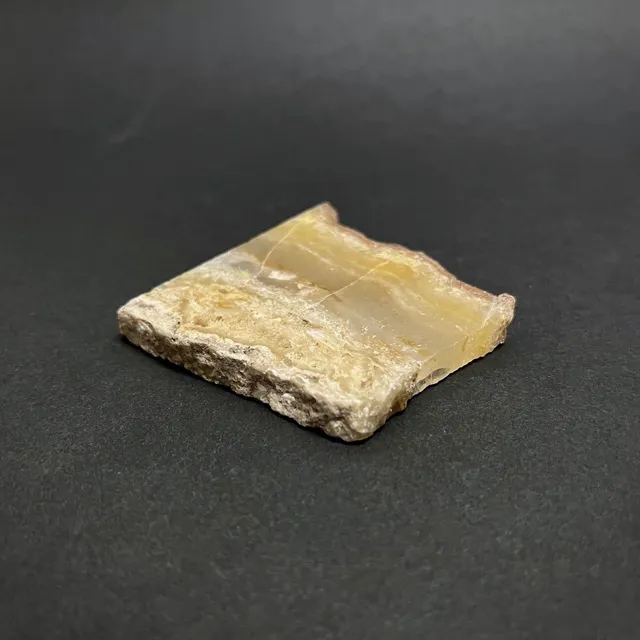 Hokkaidoite slice 2B02 in daylight (8/9) — 5.8 × 5.8 × 0.8 cm, Hokkaido, Japan · Kitsune Mineral
