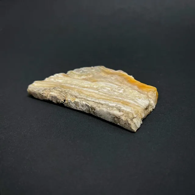 Hokkaidoite slice 2B06 in daylight (8/9) — 7.7 × 4.6 × 0.7 cm, Hokkaido, Japan · Kitsune Mineral