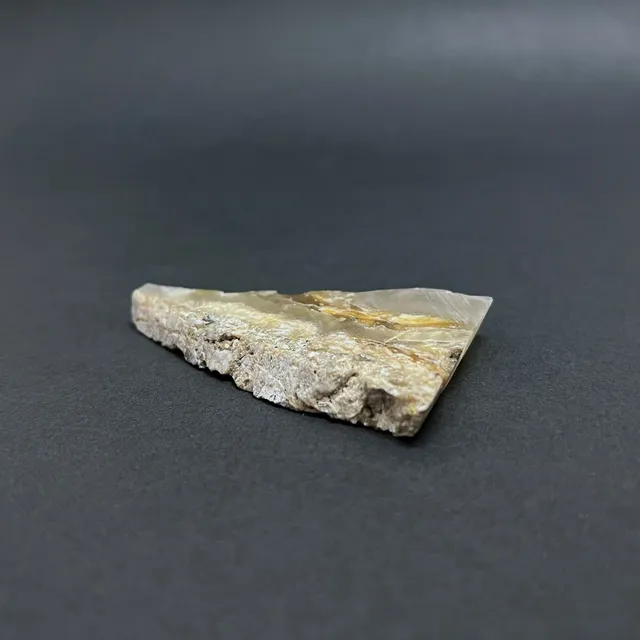 Hokkaidoite slice 2B10 in daylight (8/9) — 6.6 × 3.8 × 0.7 cm, Hokkaido, Japan · Kitsune Mineral