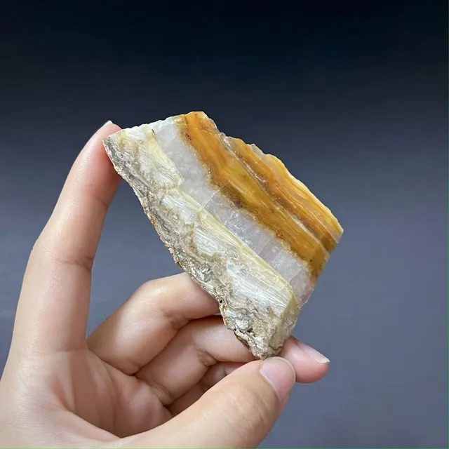 Hokkaidoite slice BL02 in daylight (9/12) — 7.9 × 4.4 × 0.7 cm, Hokkaido, Japan · Kitsune Mineral