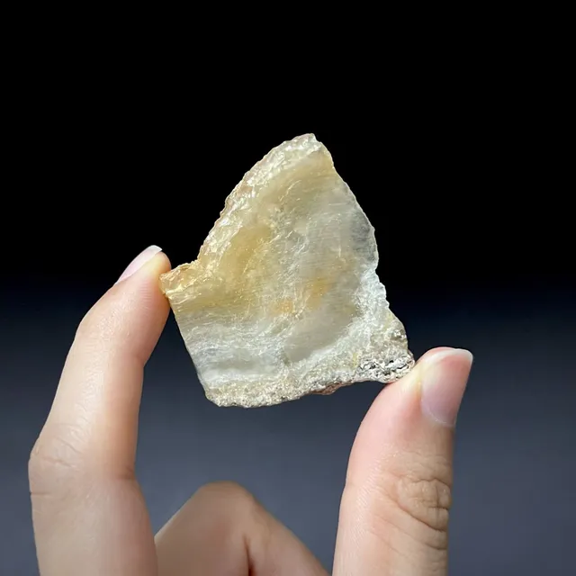 Hokkaidoite slice BM02 in daylight (7/8) — 3.8 × 4.4 × 0.7 cm, Hokkaido, Japan · Kitsune Mineral
